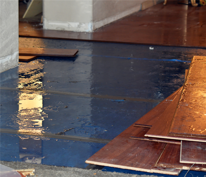 Flooded floor from water damage